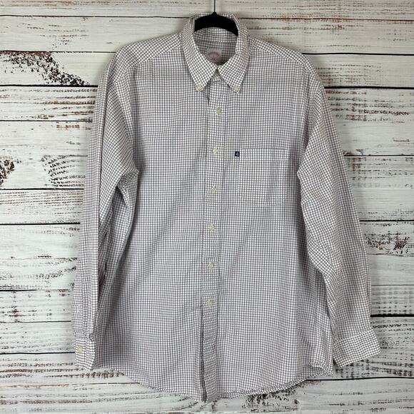 Mens Brooks Brothers Original Polo Shirt Button Down White Red Blue Plaid 346 L - Picture 1 of 6